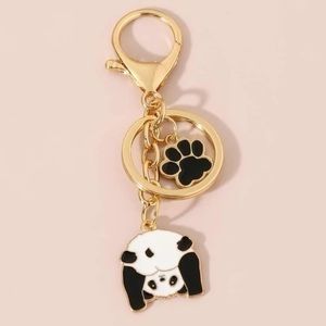 Cute Panda Charm Keychain Golden Pet Gift Animal Lover Elegant Keyfob